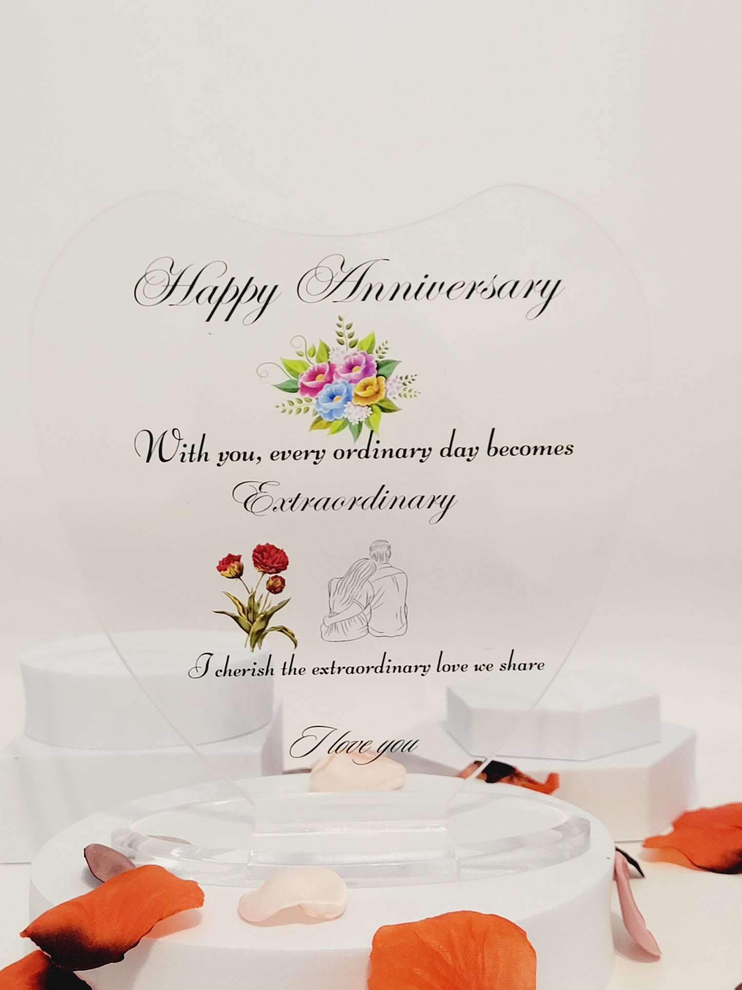 Anniversary Wedding Gifts Valentines Day Gifts for Her Him Wife Husband Anniversary Acrylic Heart Cardinal Gift Desk Decor Engraved Heart Keepsake Happy Anniversary