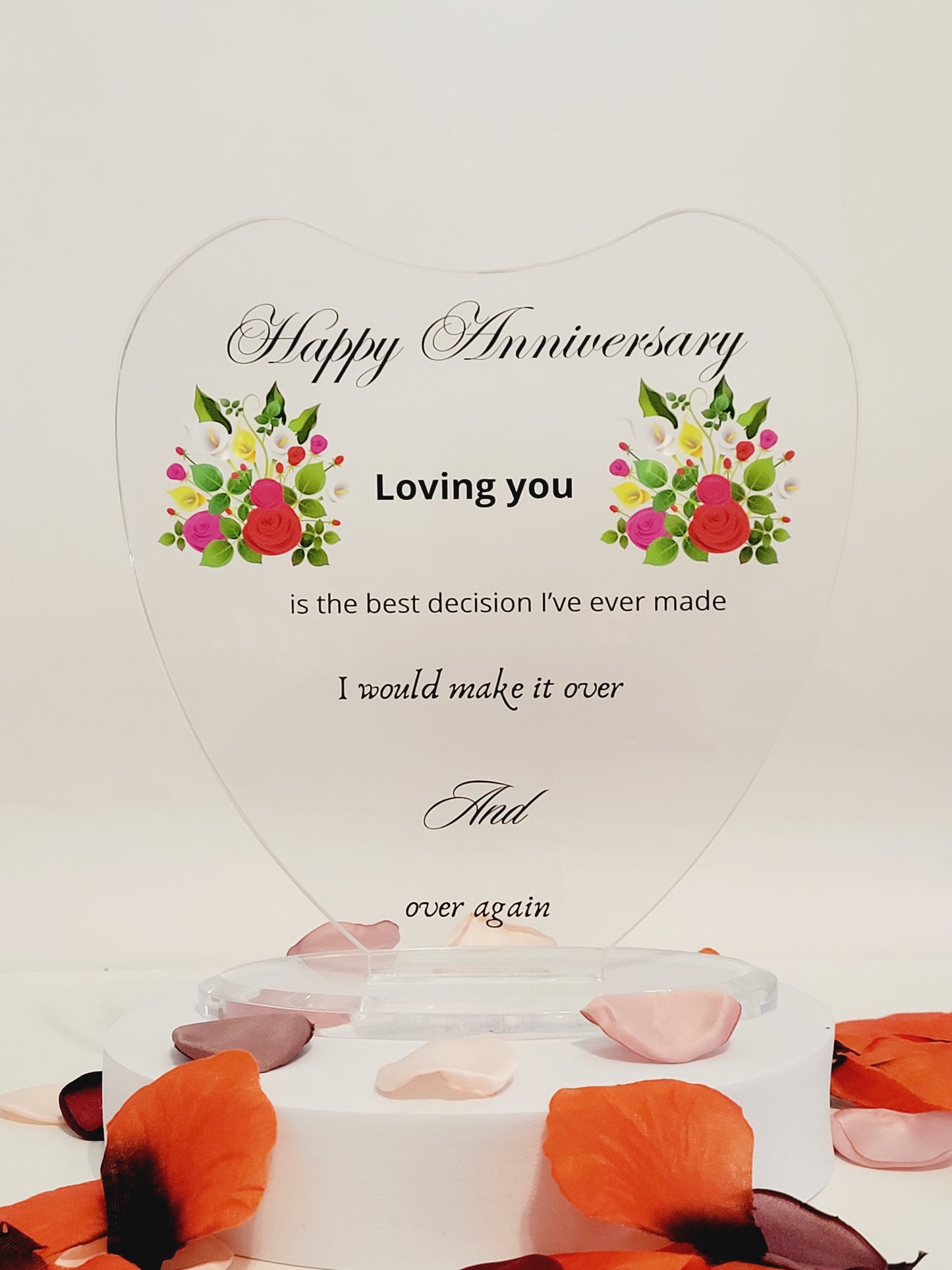 Anniversary Wedding Gifts Valentines Day Gifts for Her Him Wife Husband Anniversary Acrylic Heart Cardinal Gift Desk Decor Engraved Heart Keepsake Happy Anniversary