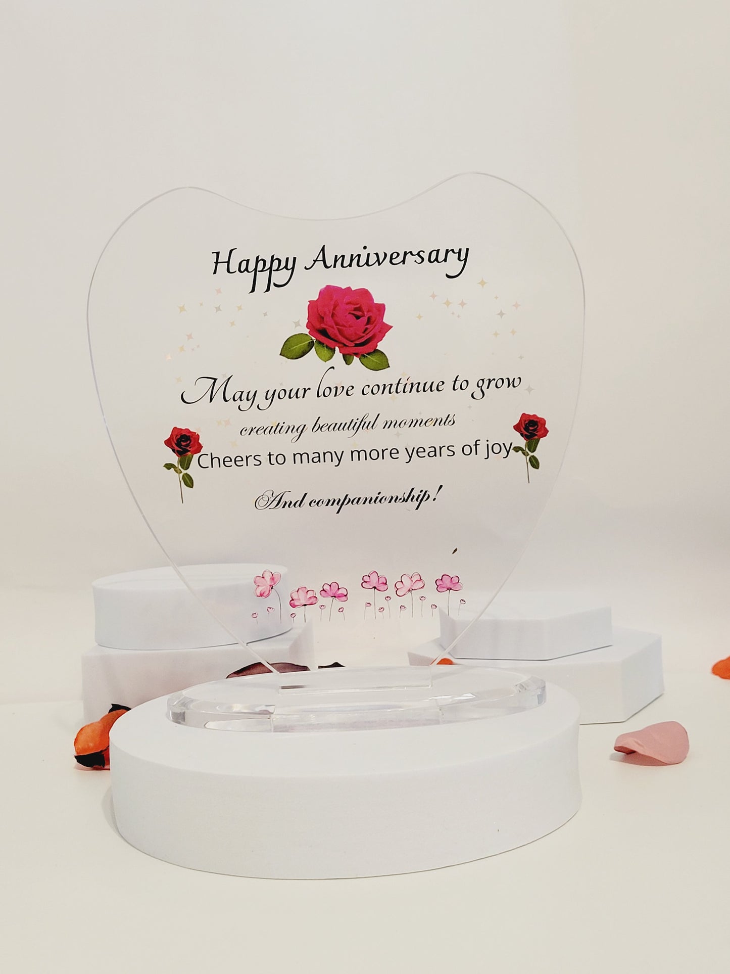 Anniversary Wedding Gifts Valentines Day Gifts for Her Him Wife Husband Anniversary Acrylic Heart Cardinal Gift Desk Decor Engraved Heart Keepsake Happy Anniversary